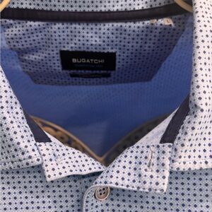 Bugatchi Men's Light Blue and Navy Dot Shirt in Size L